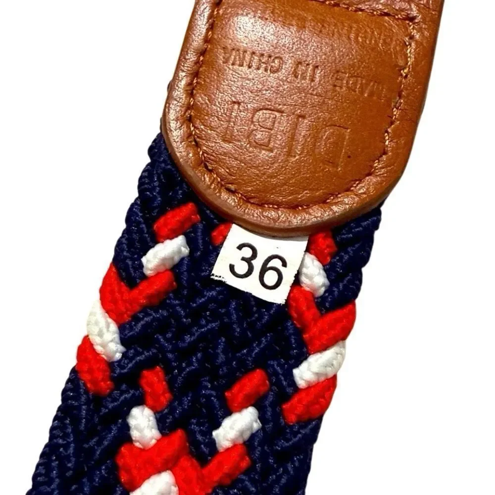 Dibi Red Blue White Woven Leather Tip D Buckle Stretch Nautical Coastal Belt